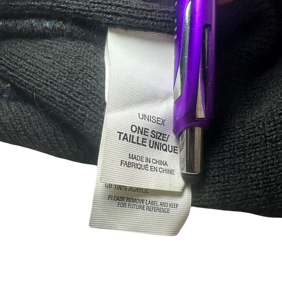 The North Face Highline Banner Beanie Hat Blue One Size Stitched Logo Striped - Picture 3 of 3